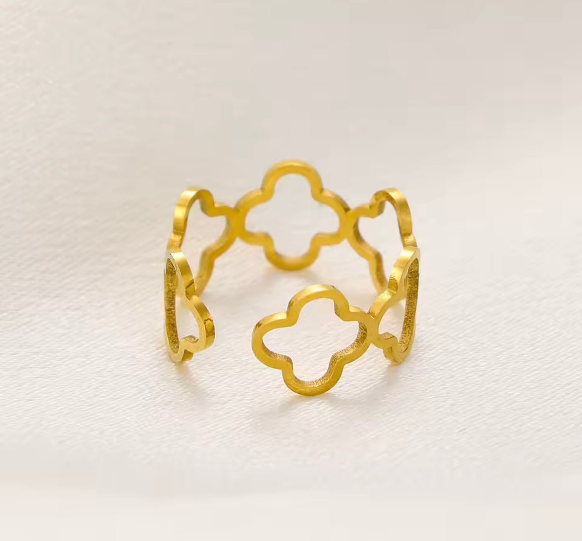 Clover Ring Vergoldet, Wasserfest & Verstellbar - Clasthetic